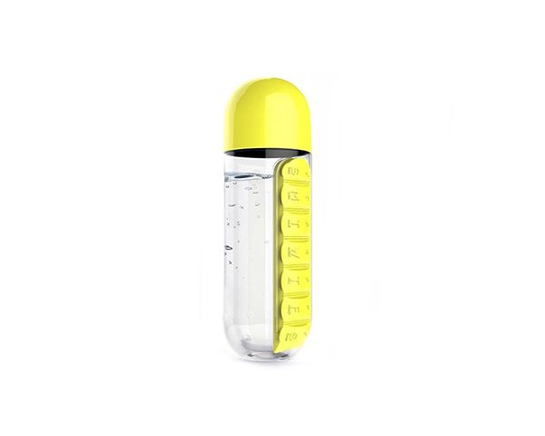 OzzyHome 600ml Pills Organizer Water Bottle - Yellow