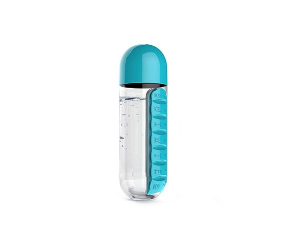 OzzyHome 600ml Pills Organizer Water Bottle - Blue
