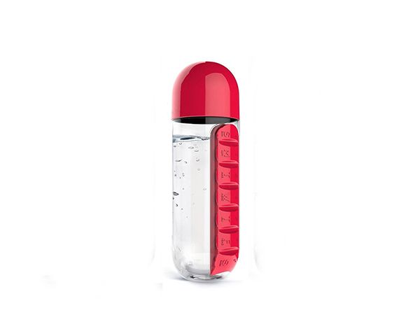 OzzyHome 600ml Pills Organizer Water Bottle - Red