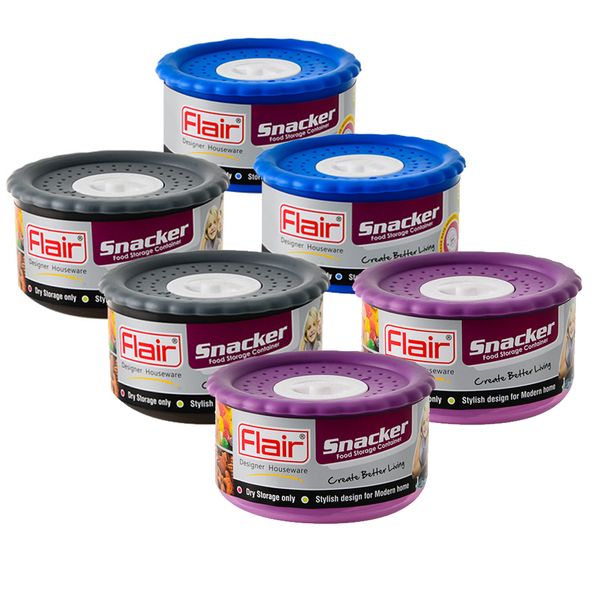Flair Round Snack &amp; Storage Containers - 450ml (Pack of 6)