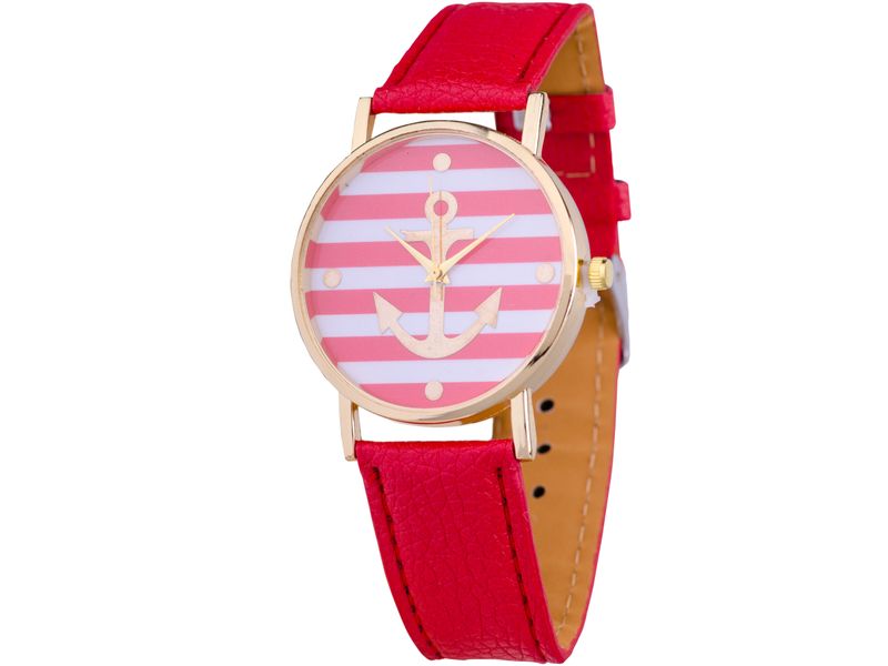 Always on Time Gold Anchor Watch - Red &amp; White Face