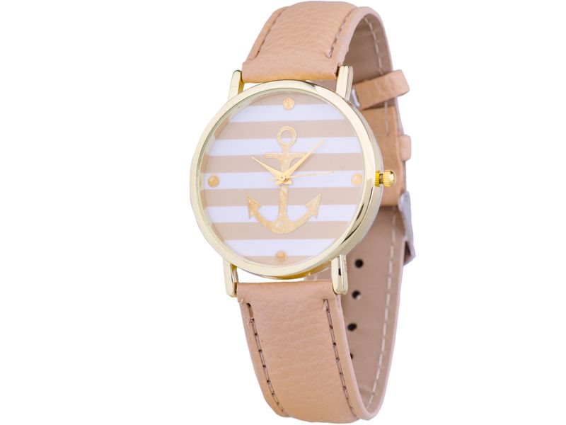 Always on Time Gold Anchor Watch - Red &amp; White Face