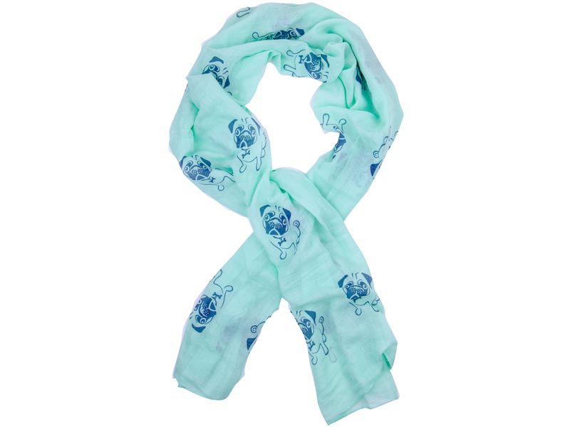 That's a Wrap Mint Green Scarf with Pug Dog Pattern