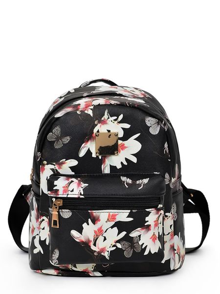 Mini Flower Print Backpack - Black