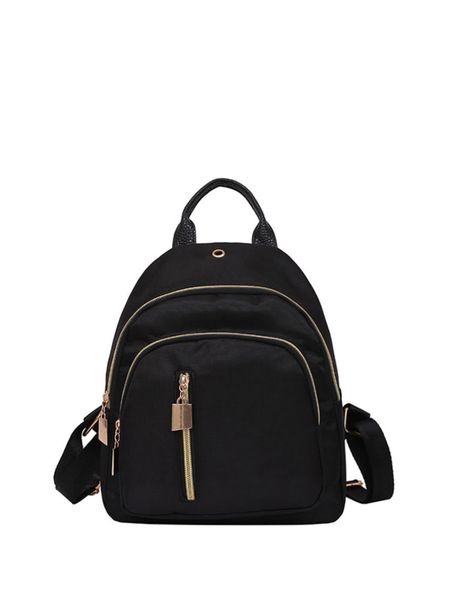 Mini Nylon Backpack with Vertical Zipper - Black