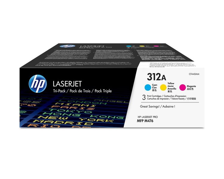 HP 312A 3-Pack Cyan/Magenta/Yellow LaserJet Toner Cartridges