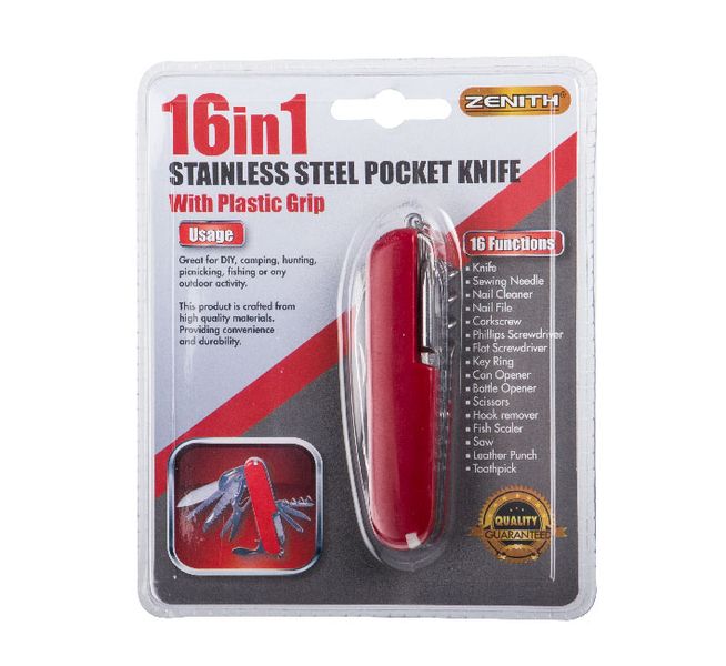 Zenith 16 in 1 Pocket Knife - Red