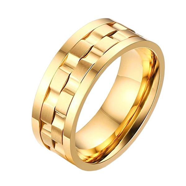 Men's Titanium Rotatable Steel Gear Ring - Size: 10