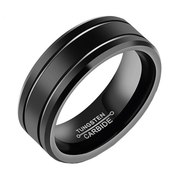 Men's 8mm Black Tungsten Carbide Rings - Size: 10