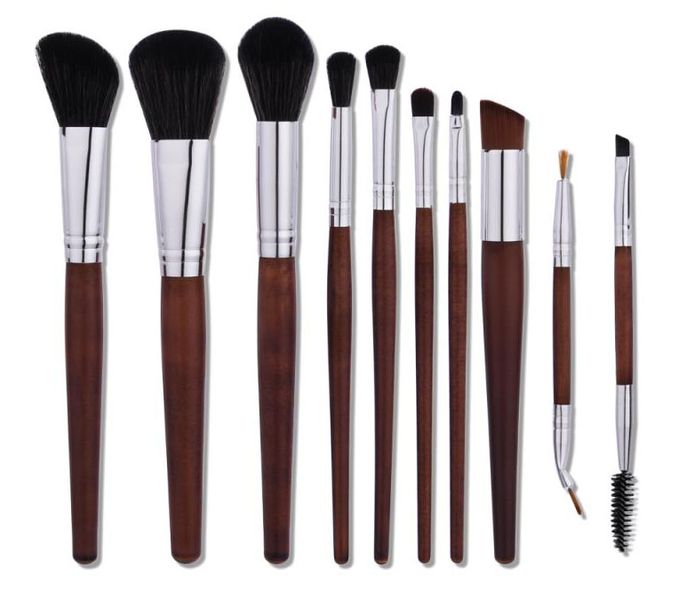 Iconix 10 Piece Brown Wood Makeup Brush Set