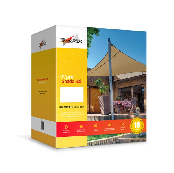 Shadewave Rectangle Shade Sail - Beige (Size: 5.0m x 3.0m)