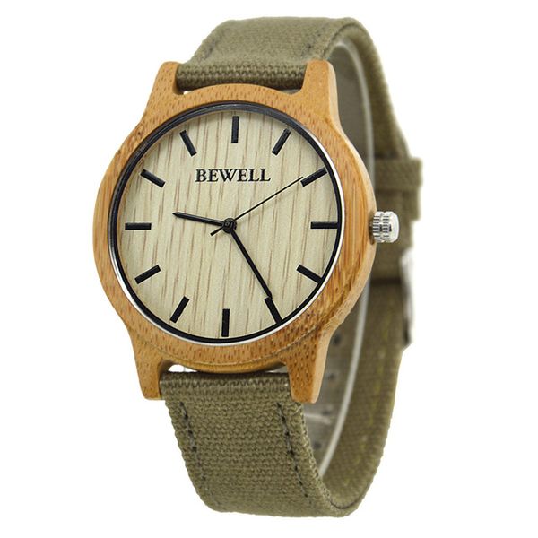 Bewell Bamboo Wood Quartz Watch With Canvas Band 40mm