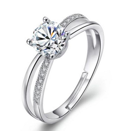 100% 925 Sterling Silver Adjustable Crystal Ring