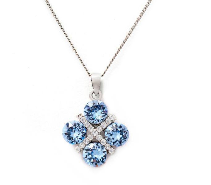XOXO Light Sapphire Swarovski Pendent &amp; Silver Chain