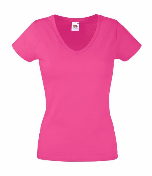 Fruit Of The Loom Women's Lady-Fit Value Weight V-Neck T-Shirt - Fuchsia