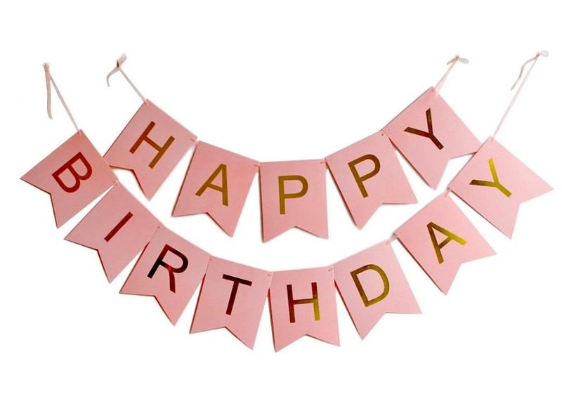 Pink Happy Birthday Banner with Gold Letters