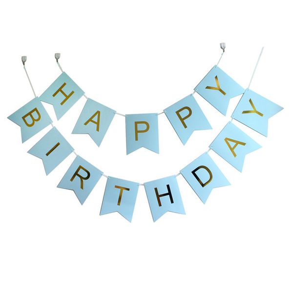 Blue Happy Birthday Banner with Gold Letters