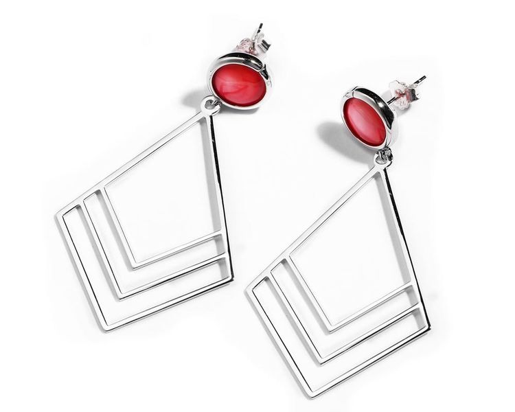 Bougainvillia Studs - Silver with Red Mother of Pearl