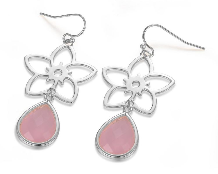 Frangipani Sterling Silver Earrings - Rose Quartz