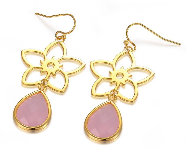 Frangipani Yellow Gold Earrings - Rose Quartz