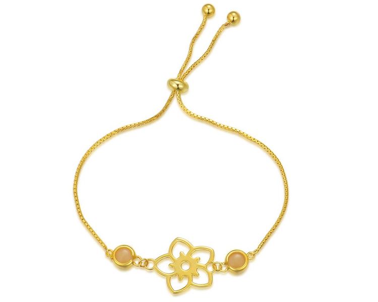 Frangipani Silver Bracelet - 2 Round Yellow Marble
