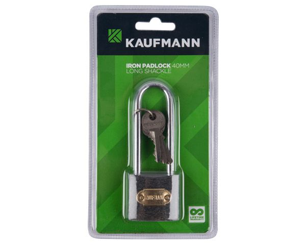 Kaufmann Padlock - Long Shackle - 40mm Iron