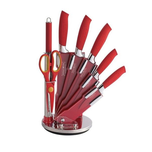 Royalty Line 8-Piece Knife Set with Stand - Red