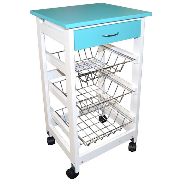 Eco - Kitchen Trolley With Baskets &amp; Drawer - Blue