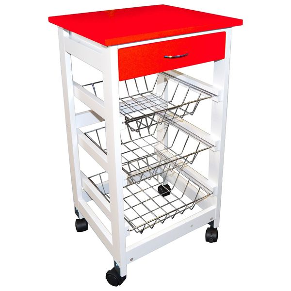 Eco - Kitchen Trolley With Baskets &amp; Drawer - Red