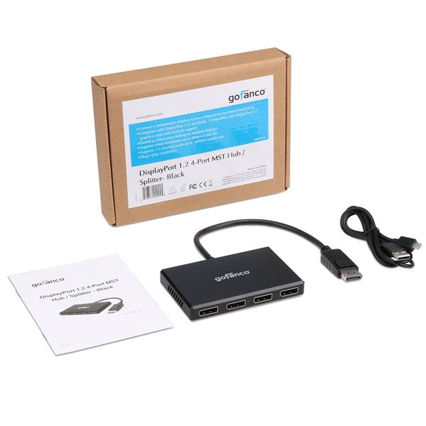 Gofanco DisplayPort 1.2 4-Port MST Hub Splitter - Black
