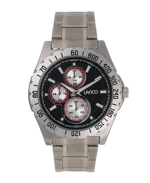 Lanco Men's Bezel Watch - Black, Red &amp; Silver