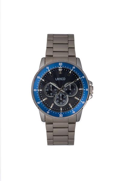 Lanco Men's Black Silver &amp; Blue Bezel Watch