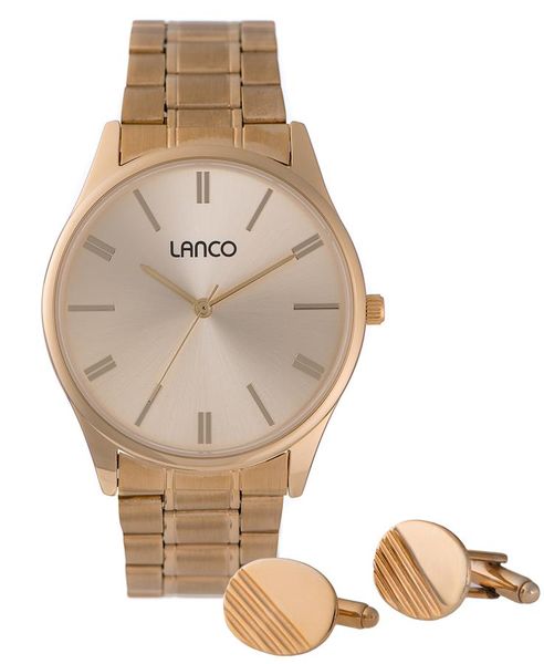 Lanco Men's Set Gold Watch &amp; Gold Cufflinks