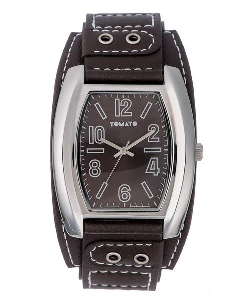 Tomato Men's Silver &amp; Brown Cuff Watch