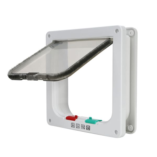 4 Way Lockable Cat Flap - White (Size: L)