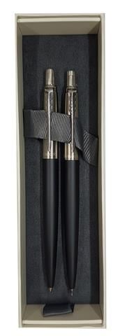 Parker Jotter Ballpoint Pen &amp; Pencil Set - Bond Street Black Chrome Trim