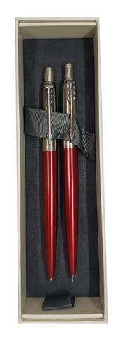 Parker Jotter Ballpoint Pen &amp; Pencil Set - Kensington Red Chrome Trim