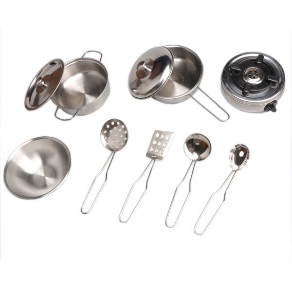 10 Piece Stainless Steel Pots &amp; Pans Cookware Playset