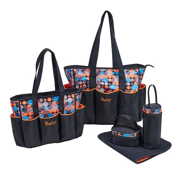 Large Waterproof Diaper Polka Dot Bag Set - Orange