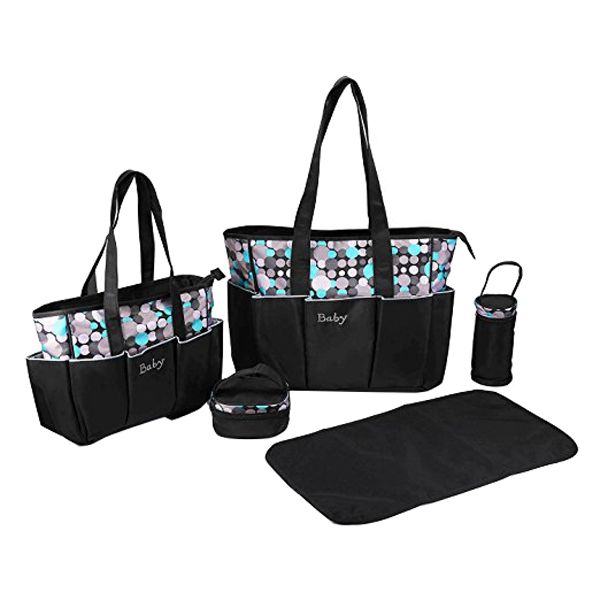 Large Waterproof Diaper Polka Dot Bag Set - Grey