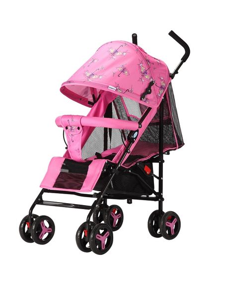 Baneen Baby Stroller Pram with Lift Up Foot Rest &amp; Shopping Basket - Pink
