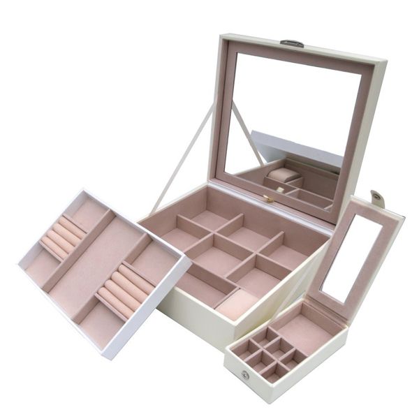 Multi-Purpose Jewelry Box With Large Mirror &amp; 2 Trays