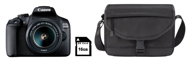 Canon 2000D 24MP DSLR IS Starter Bundle - Black