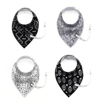 Baby Bibs in sets of four with Dummy Holder - Black, Grey and White