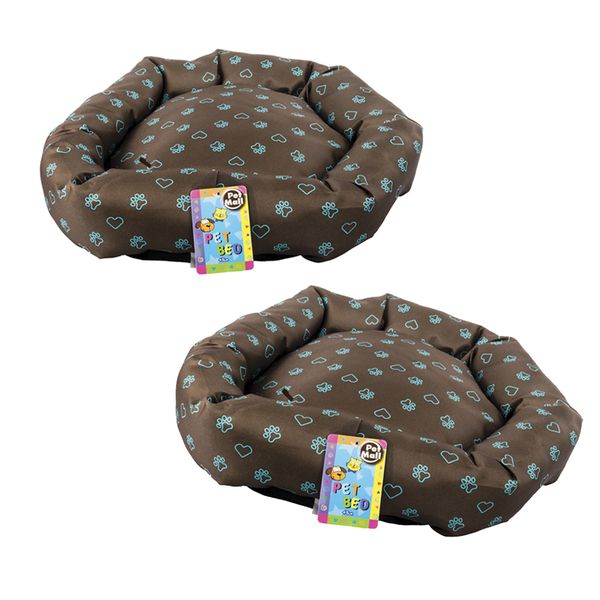 Round Dog Bed - Brown &amp; Blue (Pack of 2)