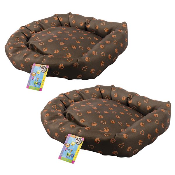 Round Dog Bed - Brown &amp; Orange (Pack of 2)