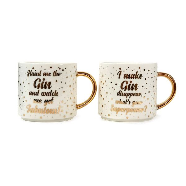 Gin Tribe - Set Of 2 Stacking Mugs - Gold Spotted