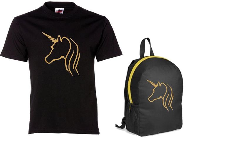 Qtees Africa Unicorn Head T-Shirt &amp; Backpack Combo (Size: 13-14)