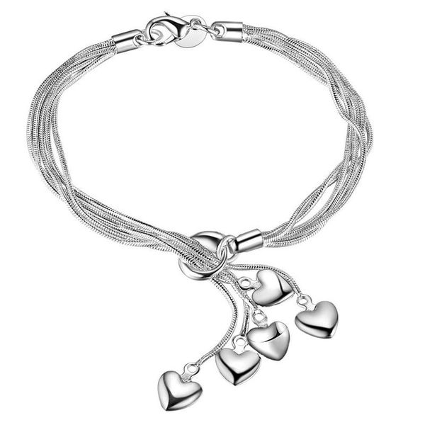 Silver Designer 5 String Heart Lariat Bracelet
