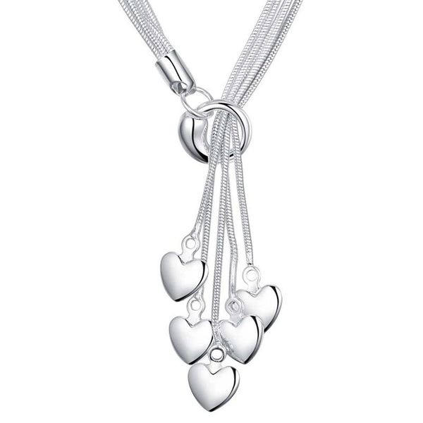 Silver Designer 5 String Heart Lariat Necklace